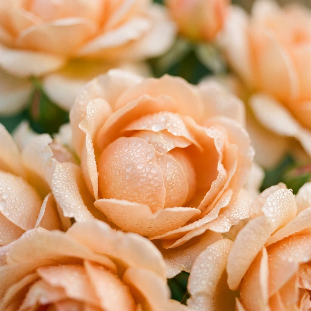 Close-up of soft peach garden rose petals