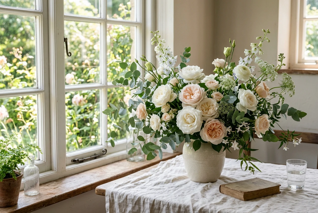 A floral arrangement with true-to-life, naturally edited colour.